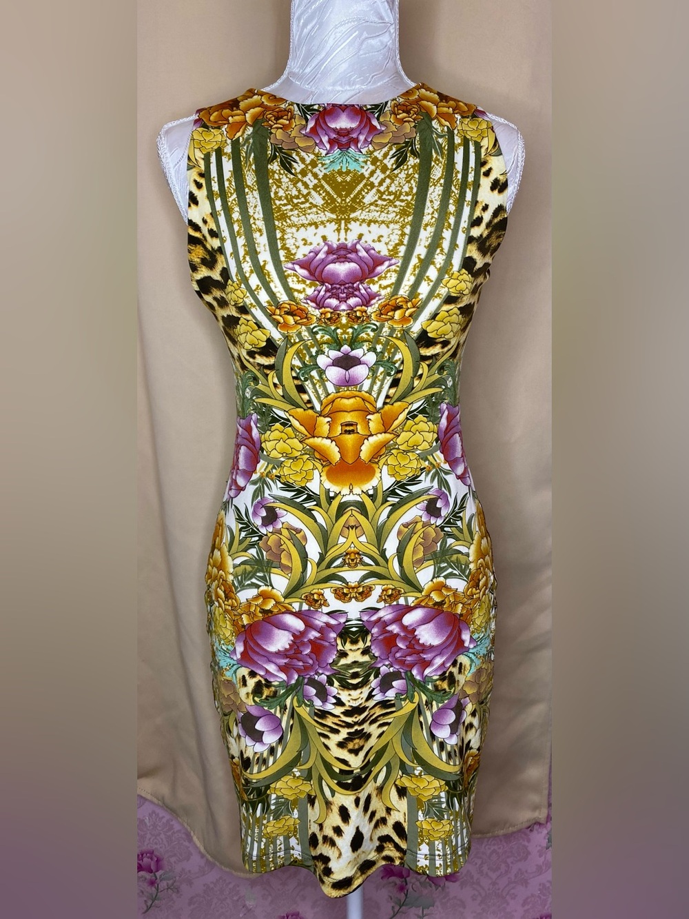 🌷 Eva Varro 🌷 Floral Baroque Bodycon Dress in Yellow and Green